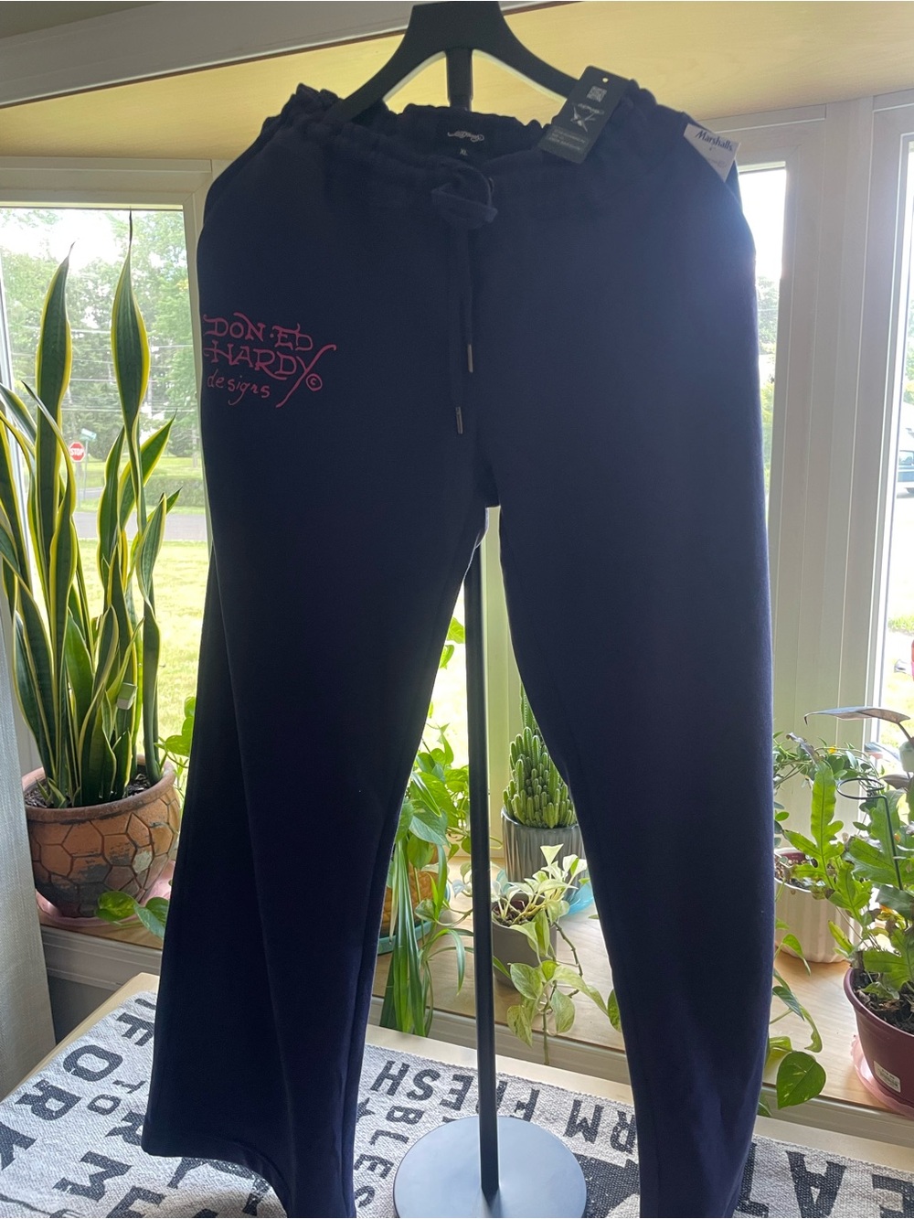 Ed Hardy  Dark BlueTrack Pants with Pink Logo